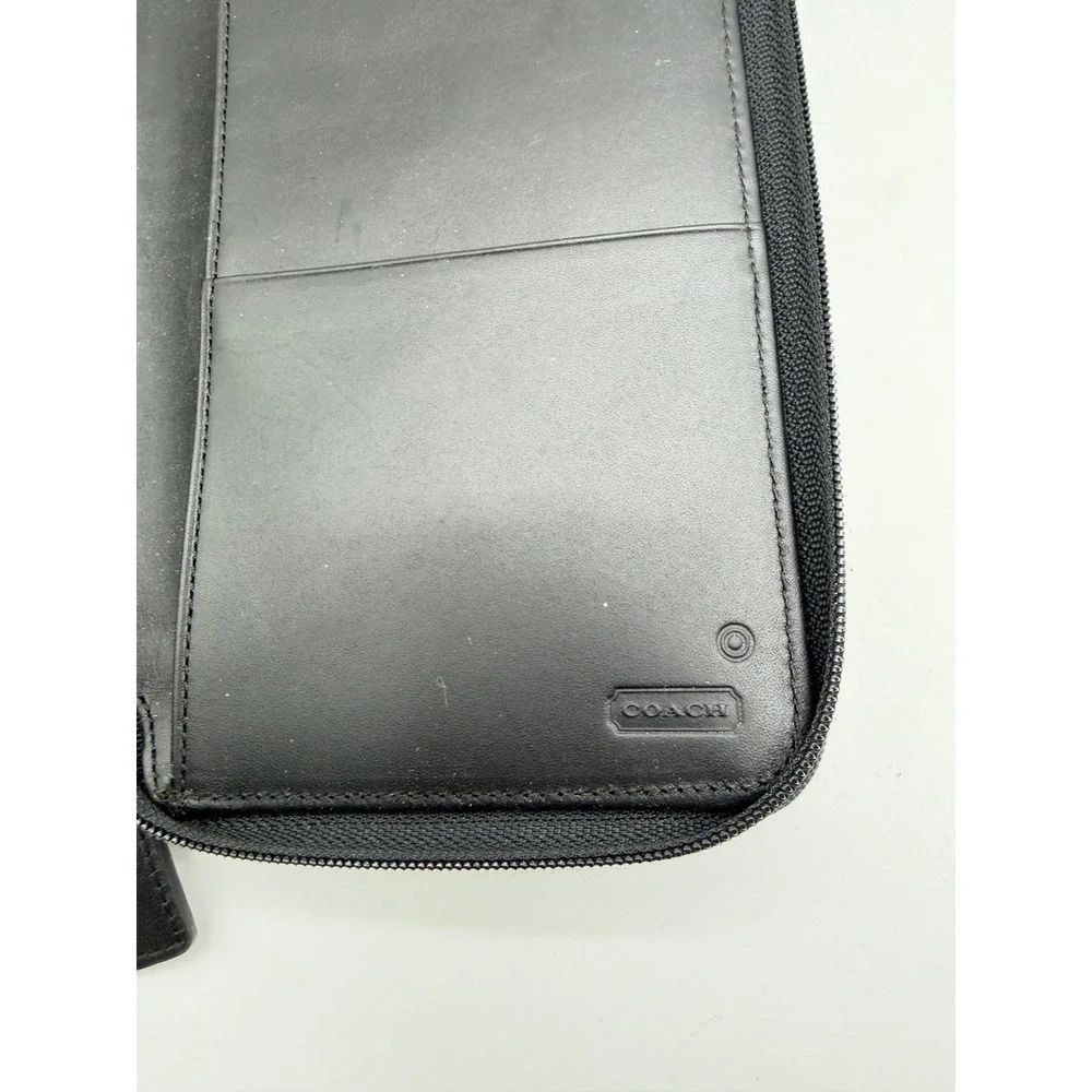 Coach Womens‎ Black Canvas Leather Zip Around Travel Wallet Passport Organizer